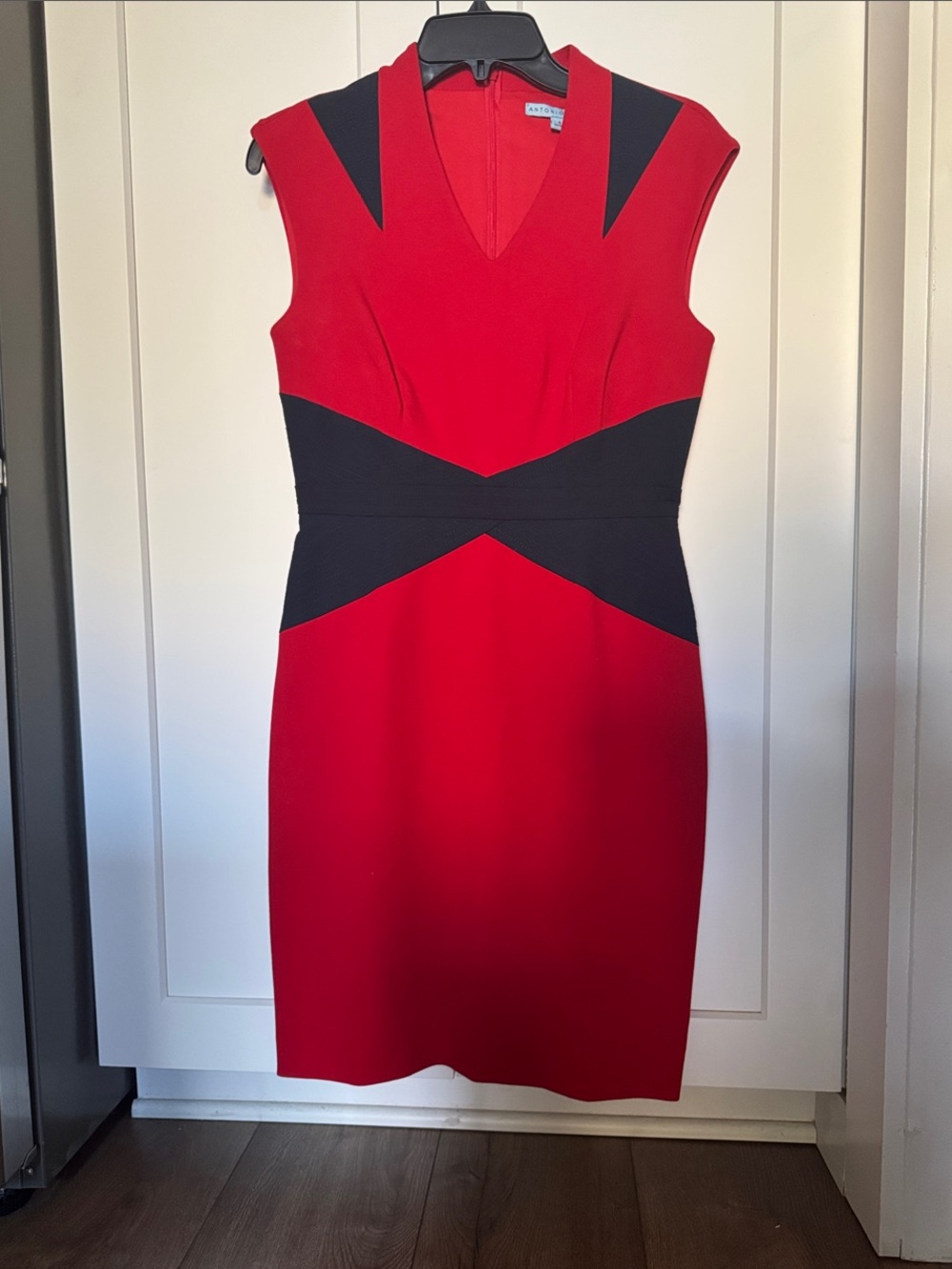 Tahari ASL Red Dress with Black Contrast Panels